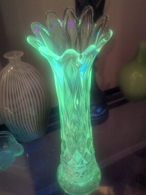 Antique Manganese Glass Trumpet Vase with Diamond Pattern- Home Accents